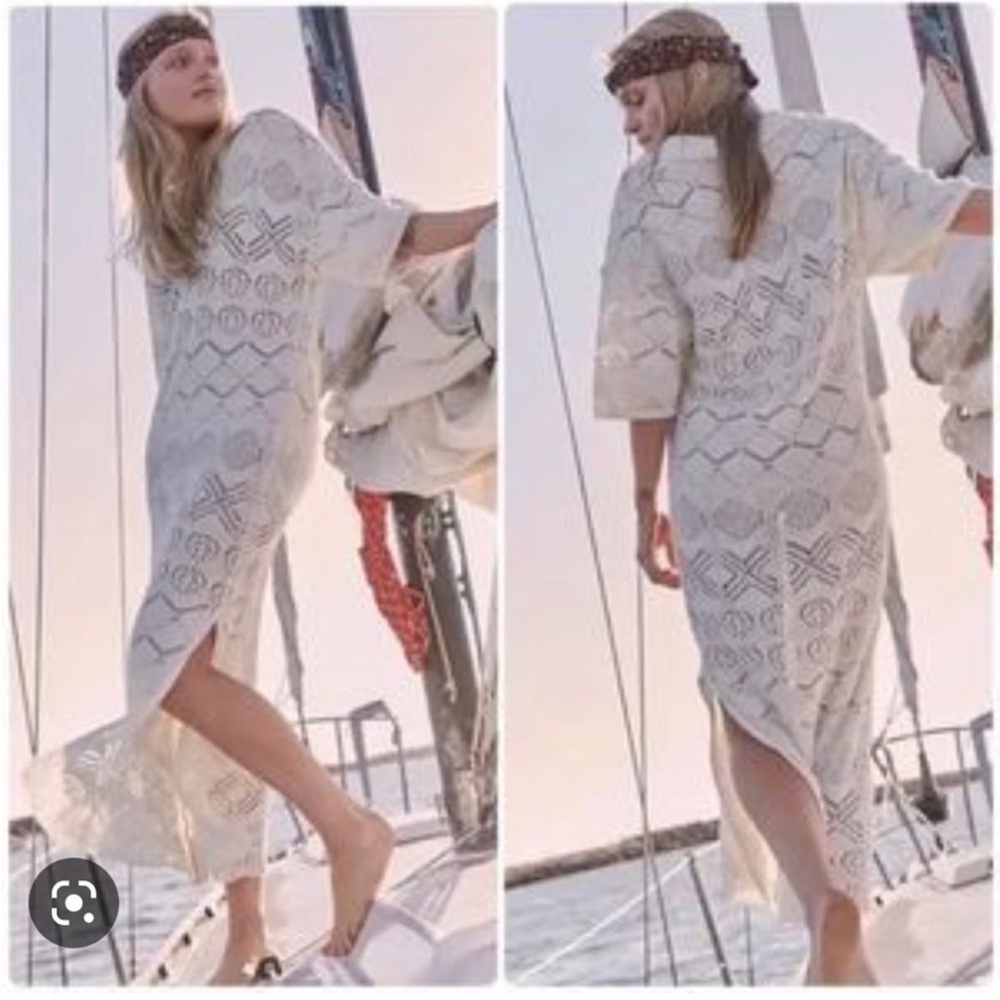 Free People FP Beach Knitted Fauxchet Maxi Dress Green New Cotton​​
